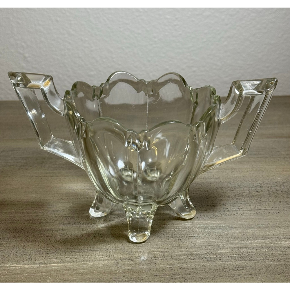 vintage Indiana Glass Art Deco double-handled sugar bowl